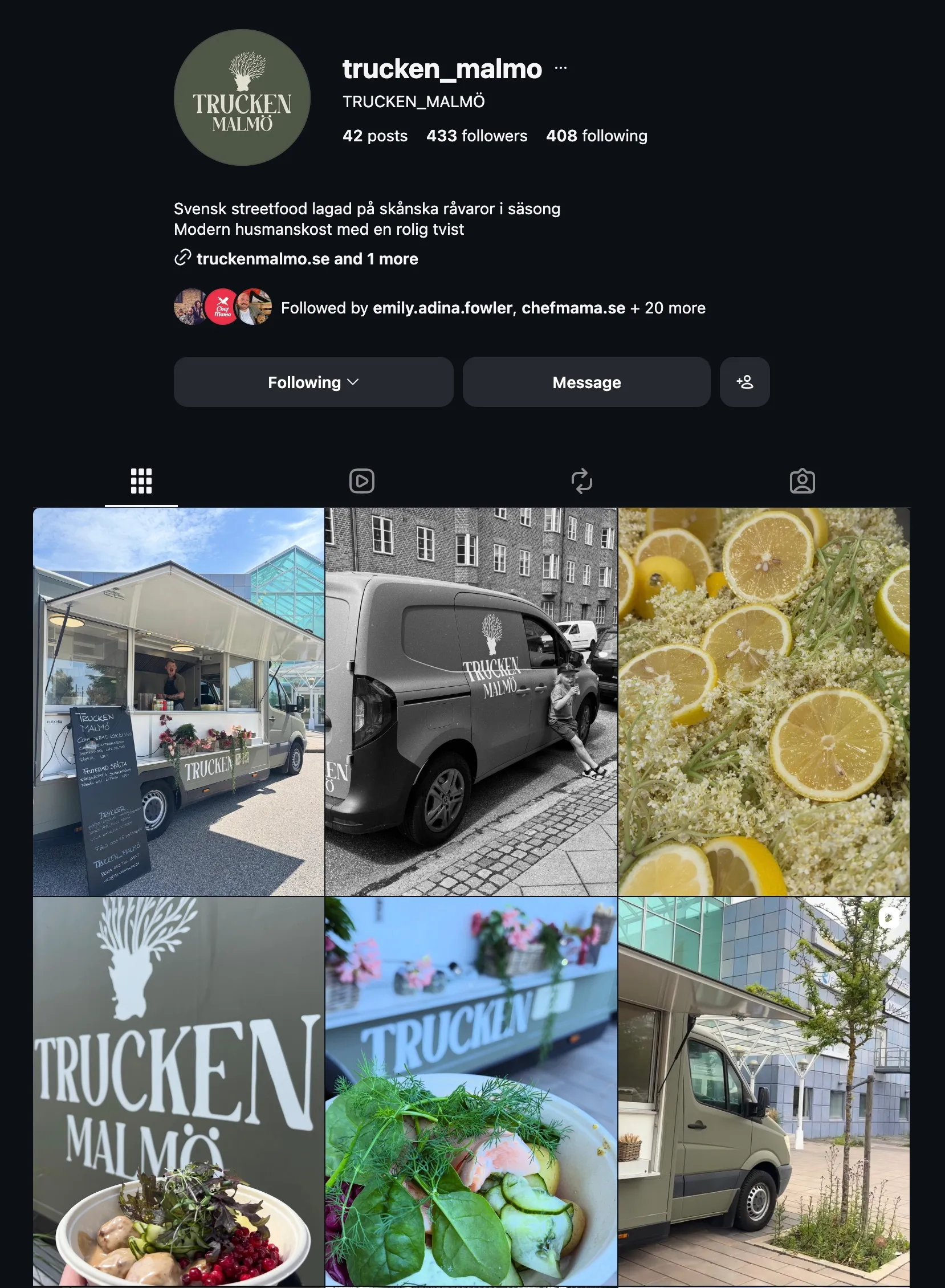 Trucken Malmö på Instagram — varumärket i sociala kanaler